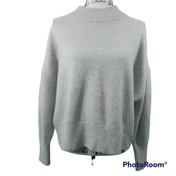 H&M Wool Blend Mock Neck Balloon Sleeves Sweater Neutral Size L - Picture 1 of 6